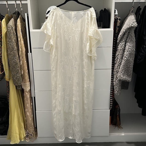 H&M Conscious Kaftan Dress Floral Ruffle Midi Flounce Cream Swim Coverup - Picture 4 of 8